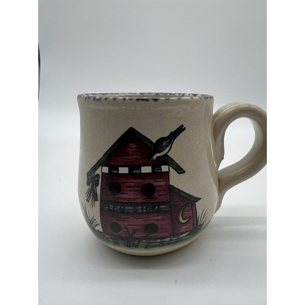 Birdhouse Coffee Mug Cup Pot Belly Country Stoneware 12oz. USA 2003‎